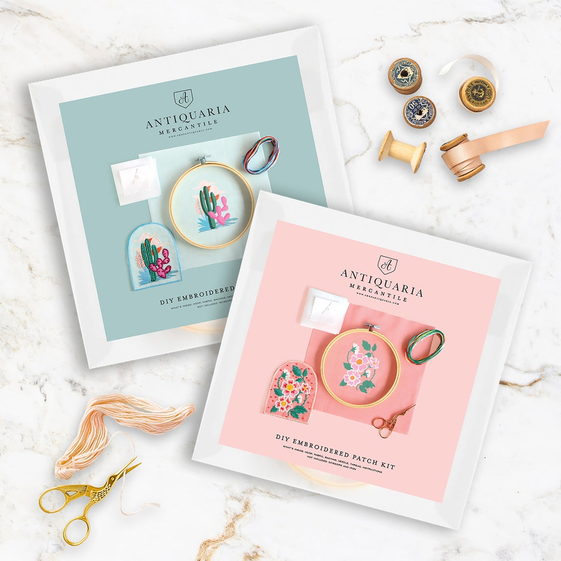 DIY botanical flowers and cactus embroidered patch kits
