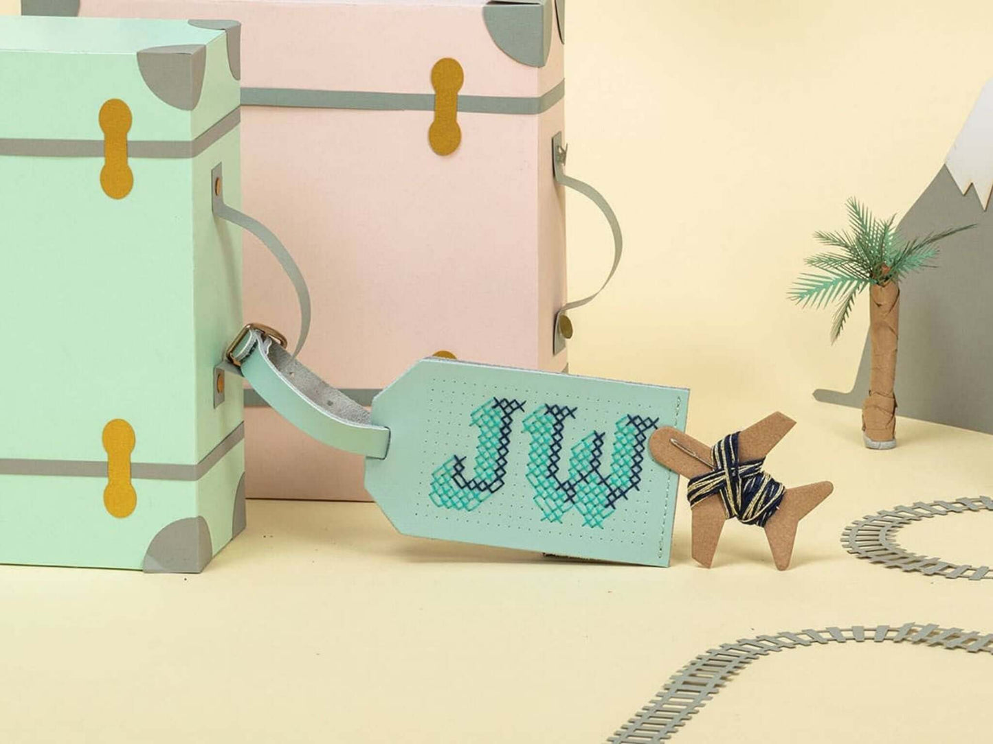 DIY Cross Stitch Luggage Tag Kit (Mint)