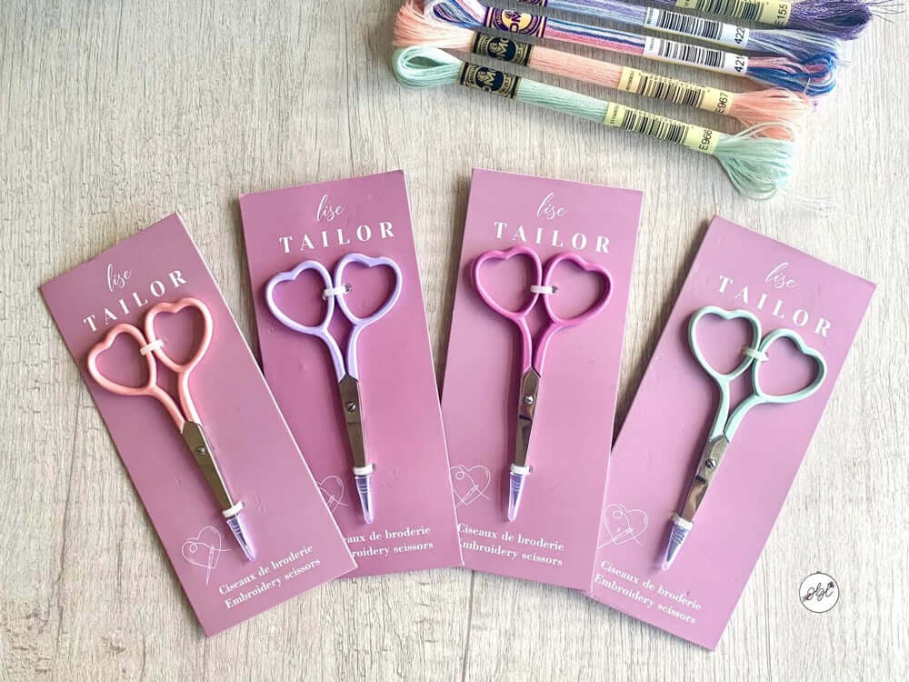 Heart shaped embroidery scissors in four colors