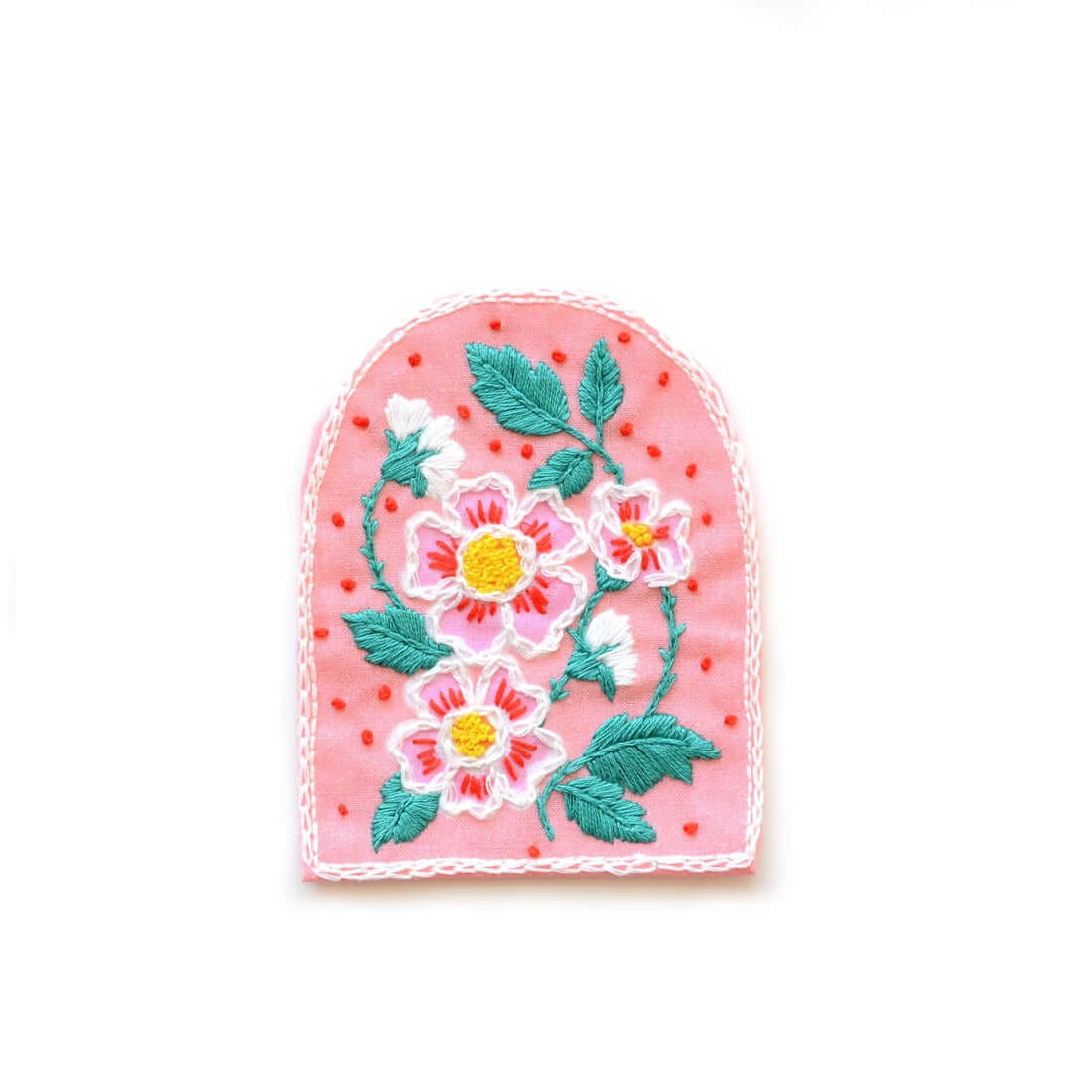 Embroidered flowers on a hand embroidered patch