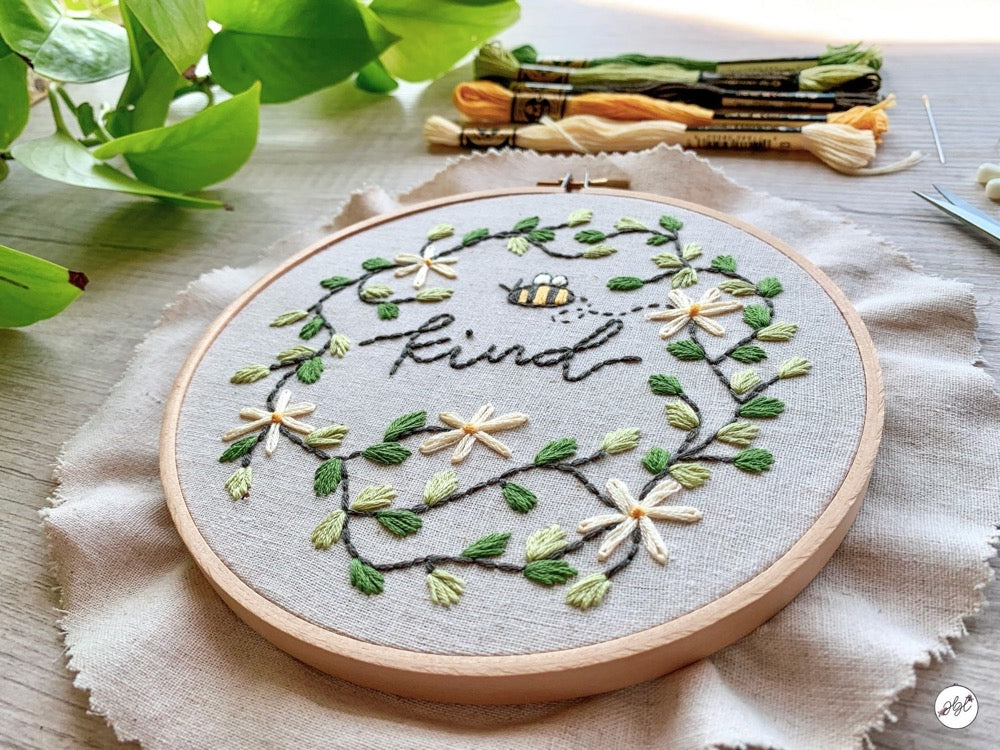 Bee Kind embroidery hoop art kit