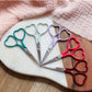 Heart shaped embroidery scissors in mint green for sewing and needlecrafts