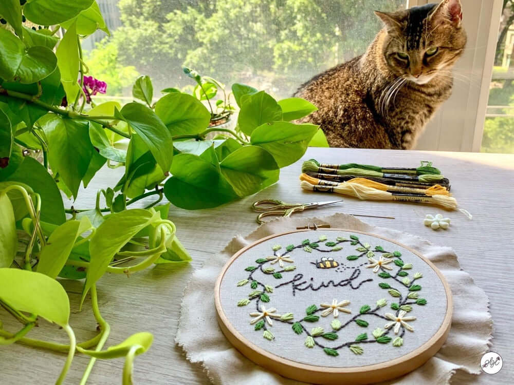 Bee Kind Embroidery Kit and Cat from Haley Hamilton Art