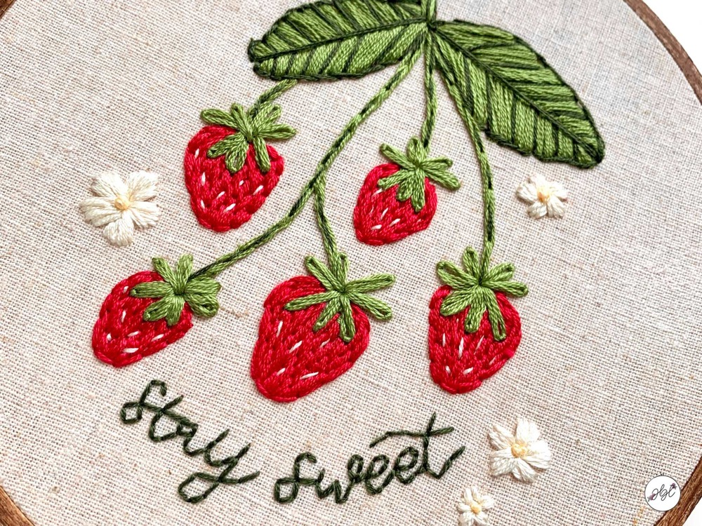 Embroidered red strawberries