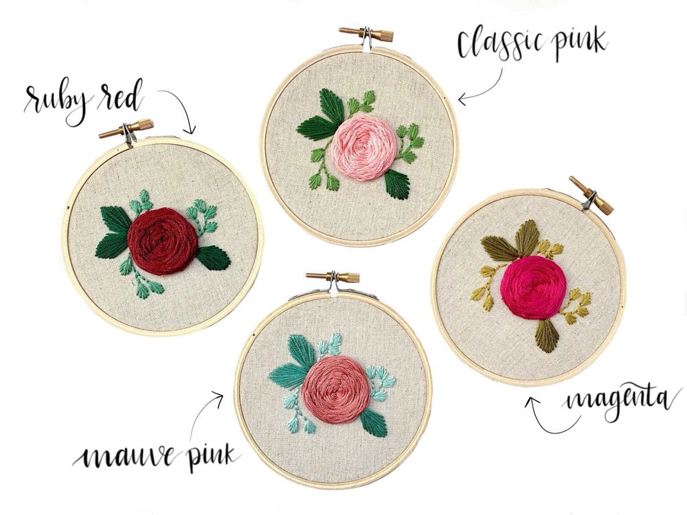 Rose Embroidery Kit for beginner color options