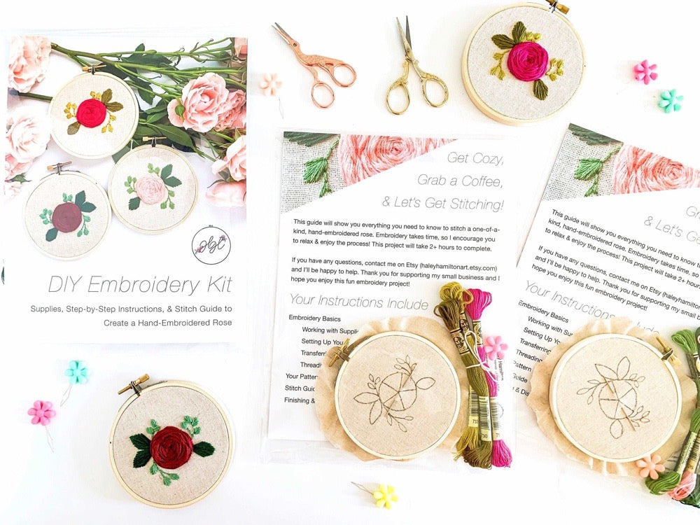DIY Embroidery Kit Beginner, Floral Hand Embroidery Kit, Beginner